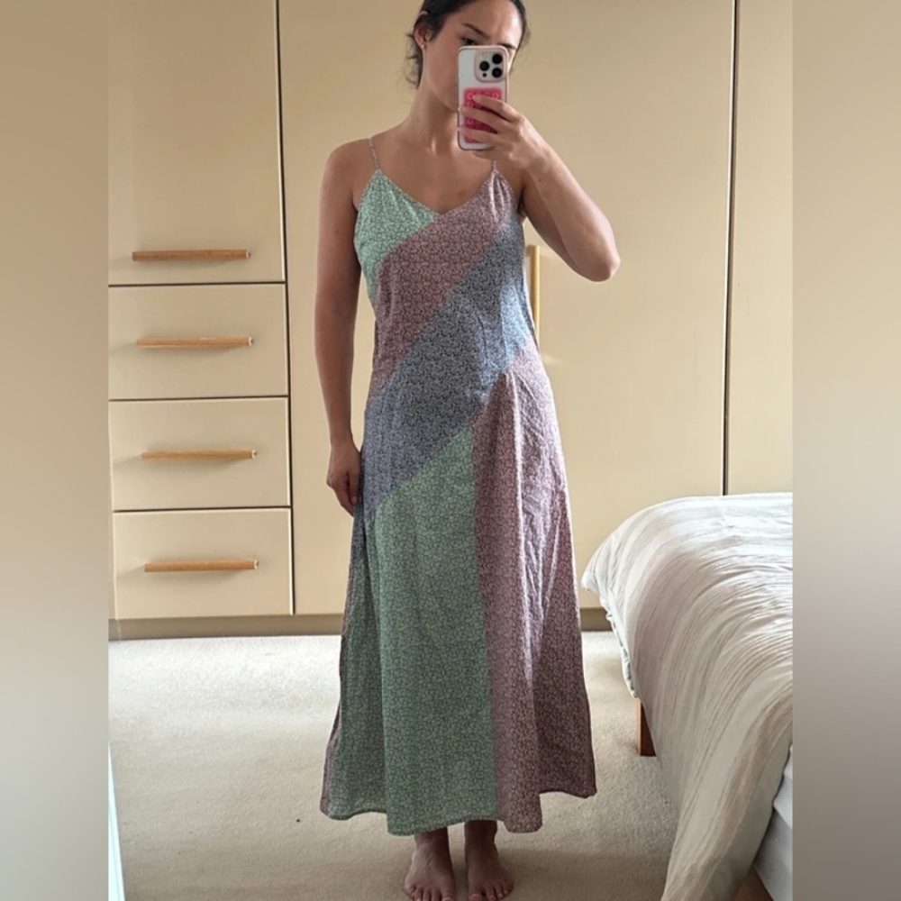 Pastel Patchwork Slip Maxi Dress with Thin Straps